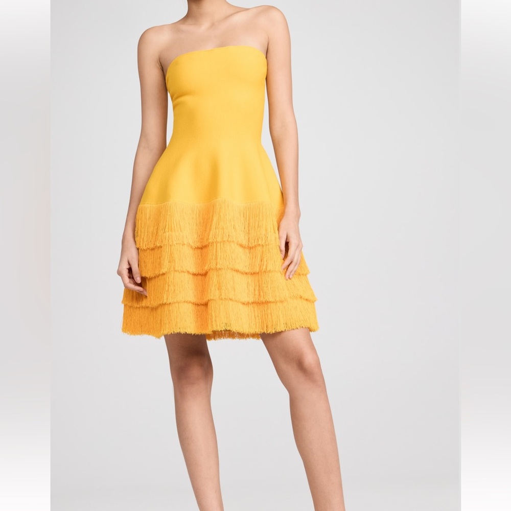 Proenza Schouler Strapless Textured Fringe Knit Sculpted Yellow Mini Dress